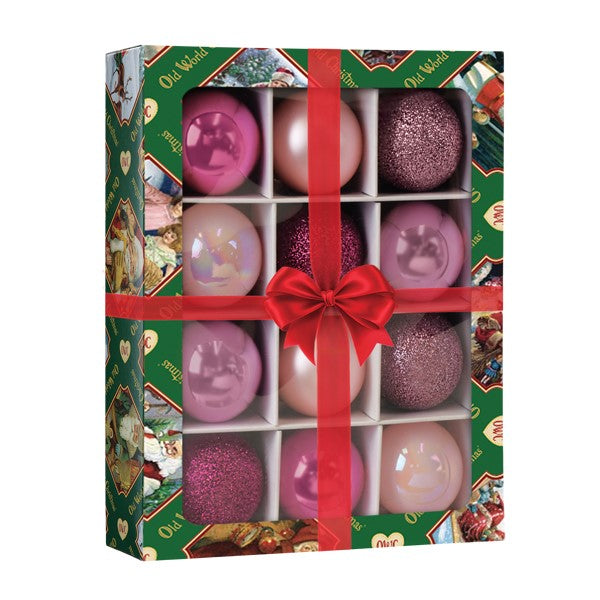 Old World Christmas: 12 Count 1.5" Posh Pink Balls Christmas Ornament