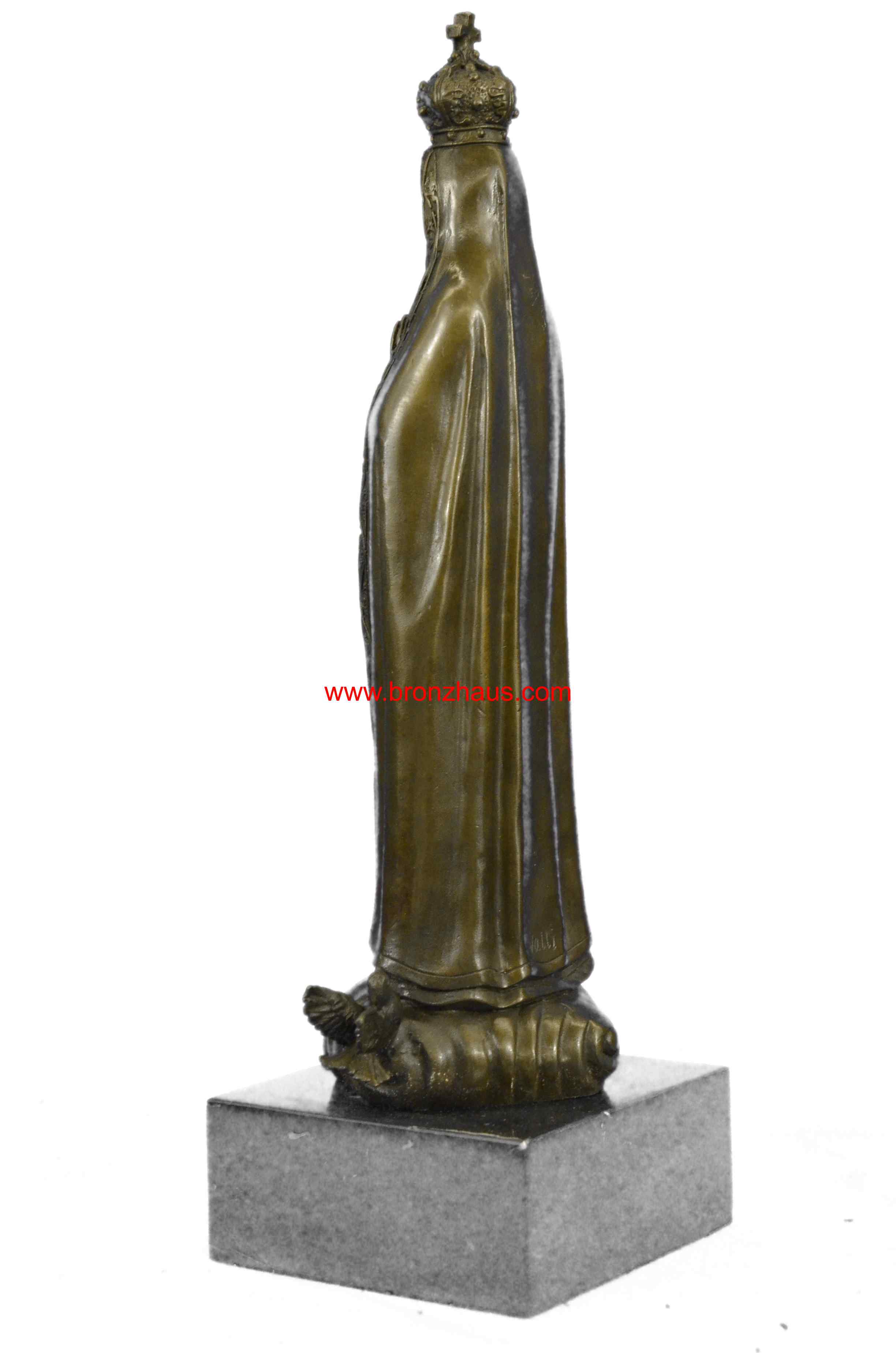 Bronze Art Metal Sculpture Religious Crowned Virgin Mary Bird Figurine Statue NR