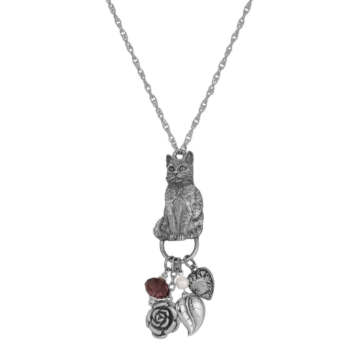 1928 Jewelry Sitting Cat Pendant and Charms Necklace 28 Inch