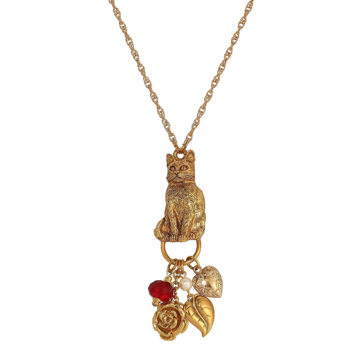 1928 Jewelry Sitting Cat Pendant and Charms Necklace 28 Inch