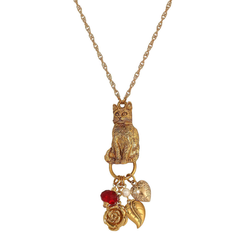 1928 Jewelry Sitting Cat Pendant and Charms Necklace 28 Inch