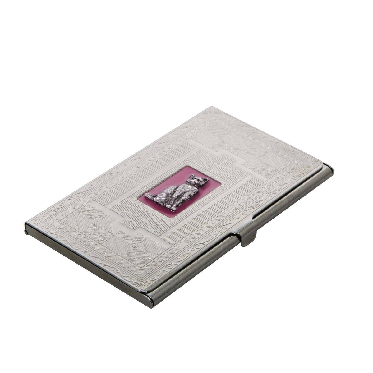 1928 Jewelry Deco Pink Enamel Cat Slim Business Card Case