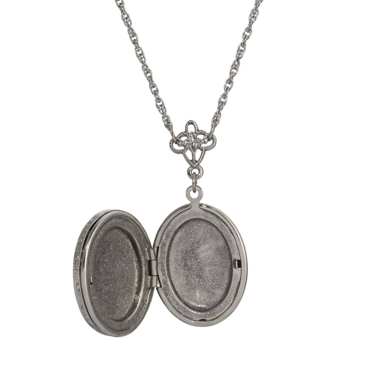 1928 Jewelry Sitting Cat Oval Enamel Locket Necklace 24 Inch