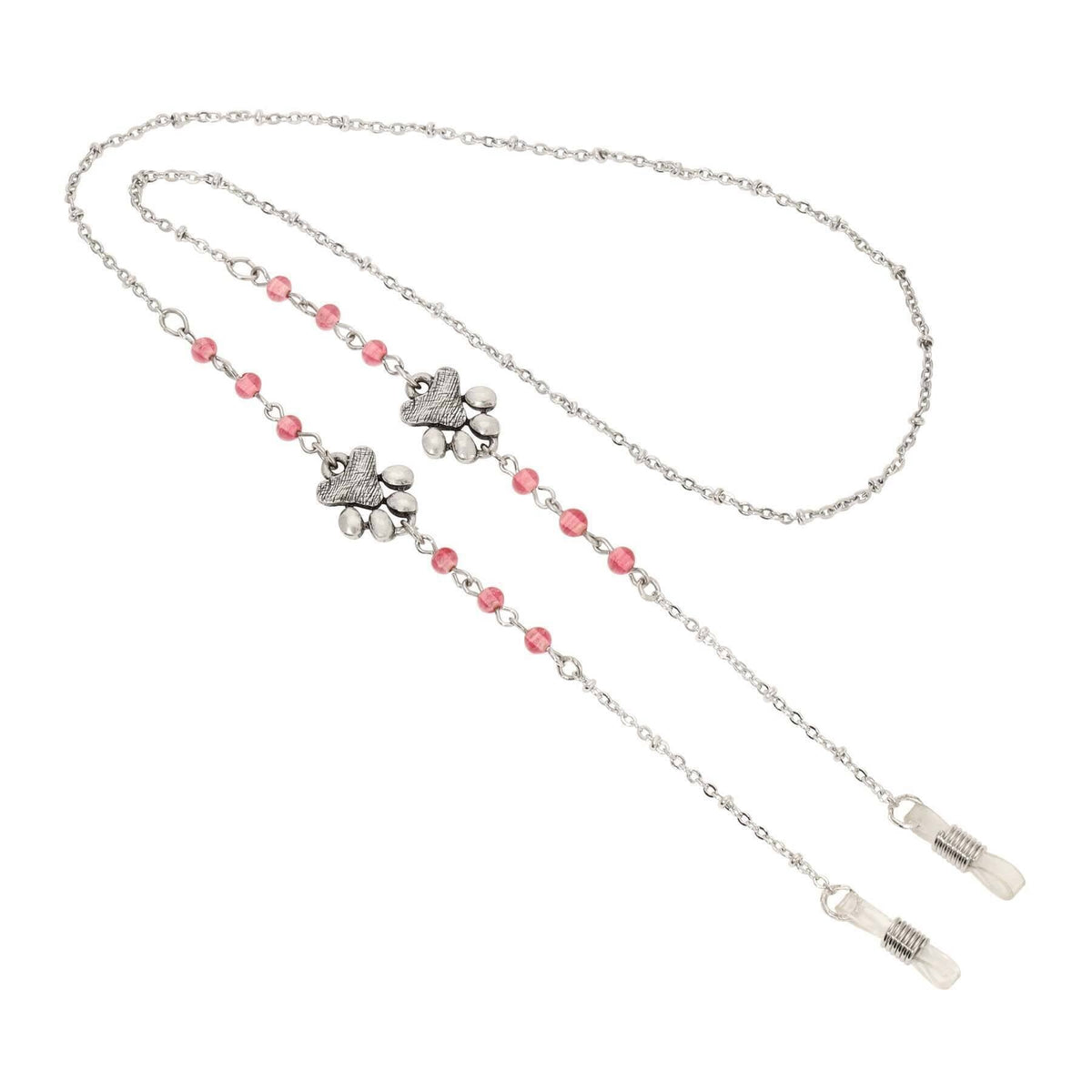 1928 Jewelry Dog Paws and Rose Pink Beads Eyeglass Holder Necklace 26 Inch