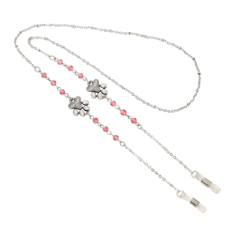 1928 Jewelry Dog Paws and Rose Pink Beads Eyeglass Holder Necklace 26 Inch