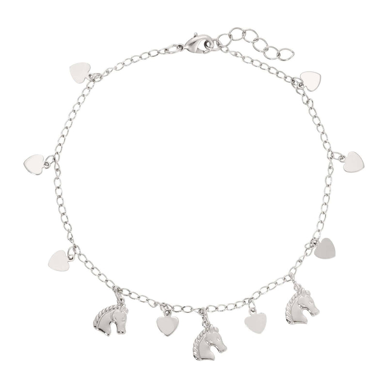 1928 Jewelry Equine and Heart Charms Anklet 9 Inch with 1.5 Inch Extension