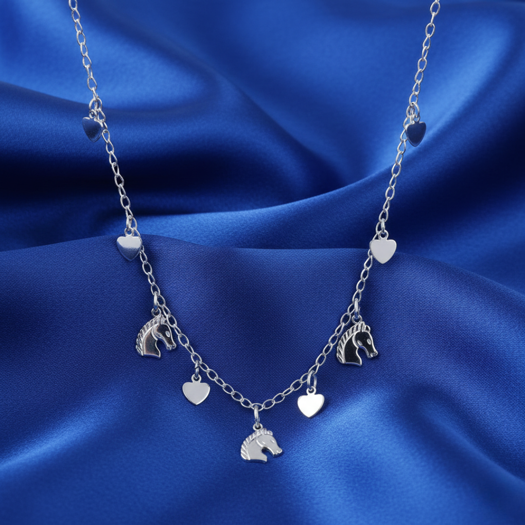 1928 Jewelry Equine and Heart Charms Necklace 16 Inch