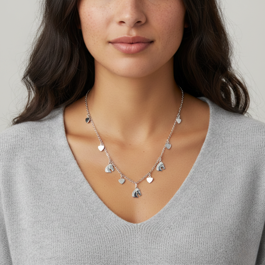 1928 Jewelry Equine and Heart Charms Necklace 16 Inch