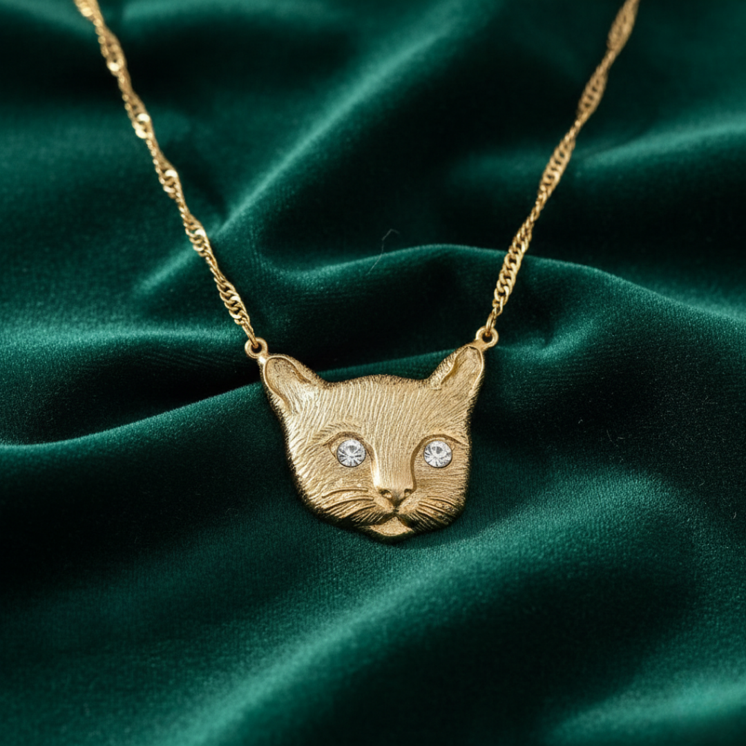 1928 Jewelry Meow Meow Crystal Eyes Pendant Necklace 17 Inch