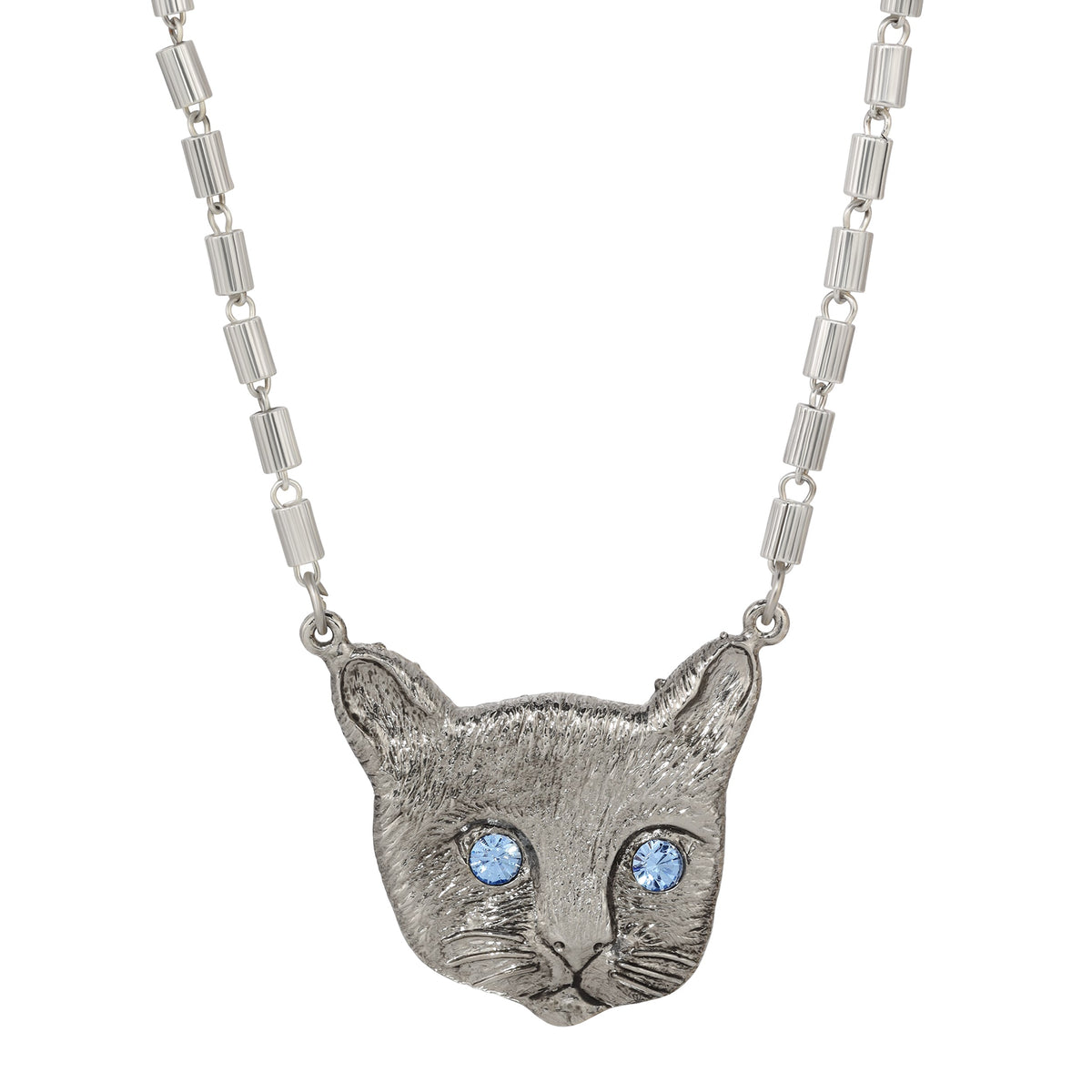 1928 Jewelry Meow Meow Blue Crystal Eyes Pendant Necklace 17 Inch