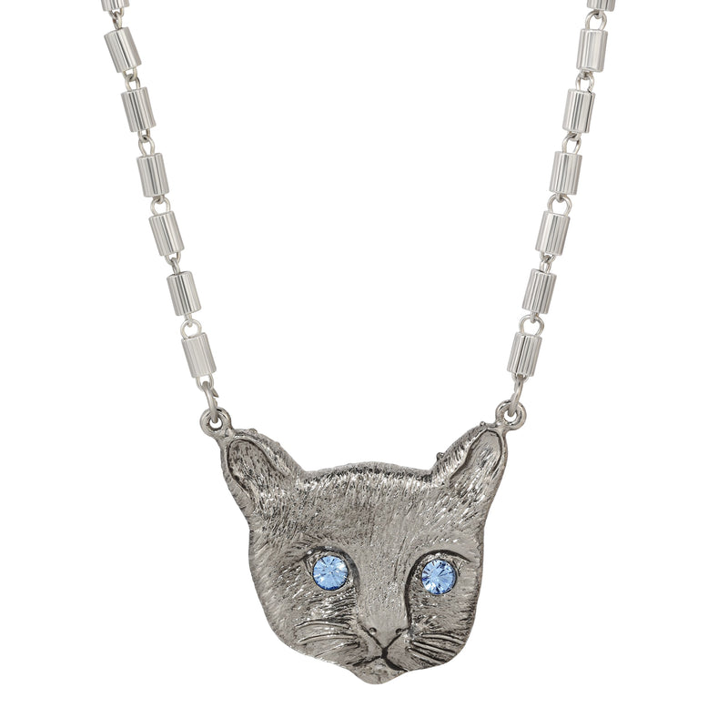 1928 Jewelry Meow Meow Blue Crystal Eyes Pendant Necklace 17 Inch
