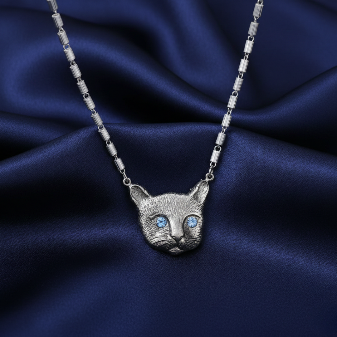 1928 Jewelry Meow Meow Blue Crystal Eyes Pendant Necklace 17 Inch