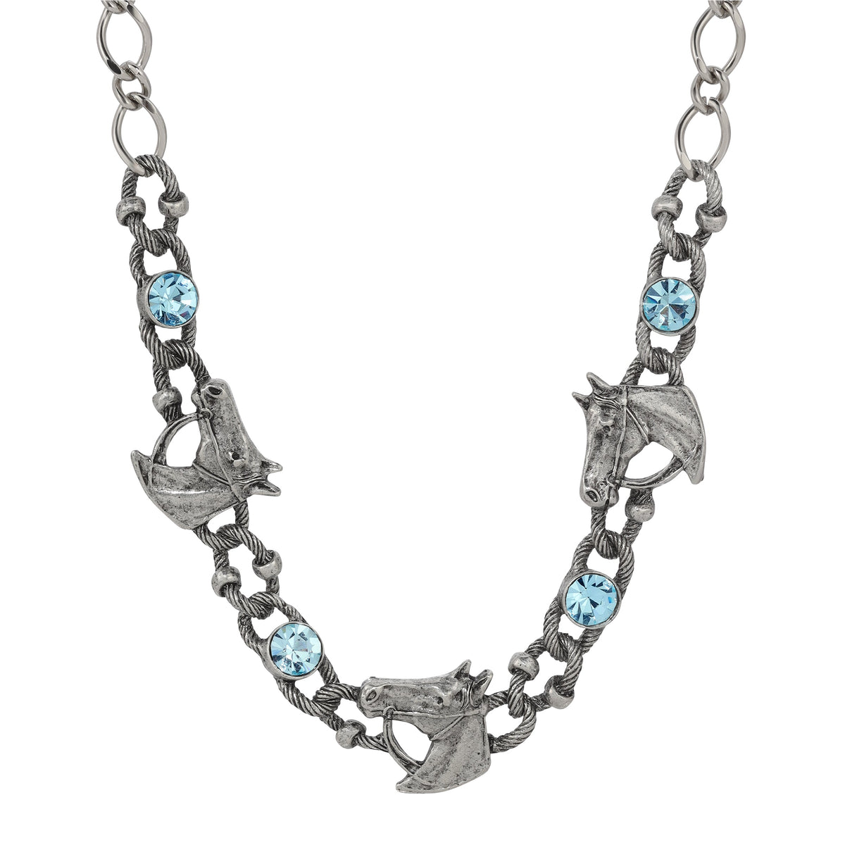1928 Jewelry Equestrian Tide Rope Aqua Crystal Link Necklace 16 Inch with 3 Inch Extension