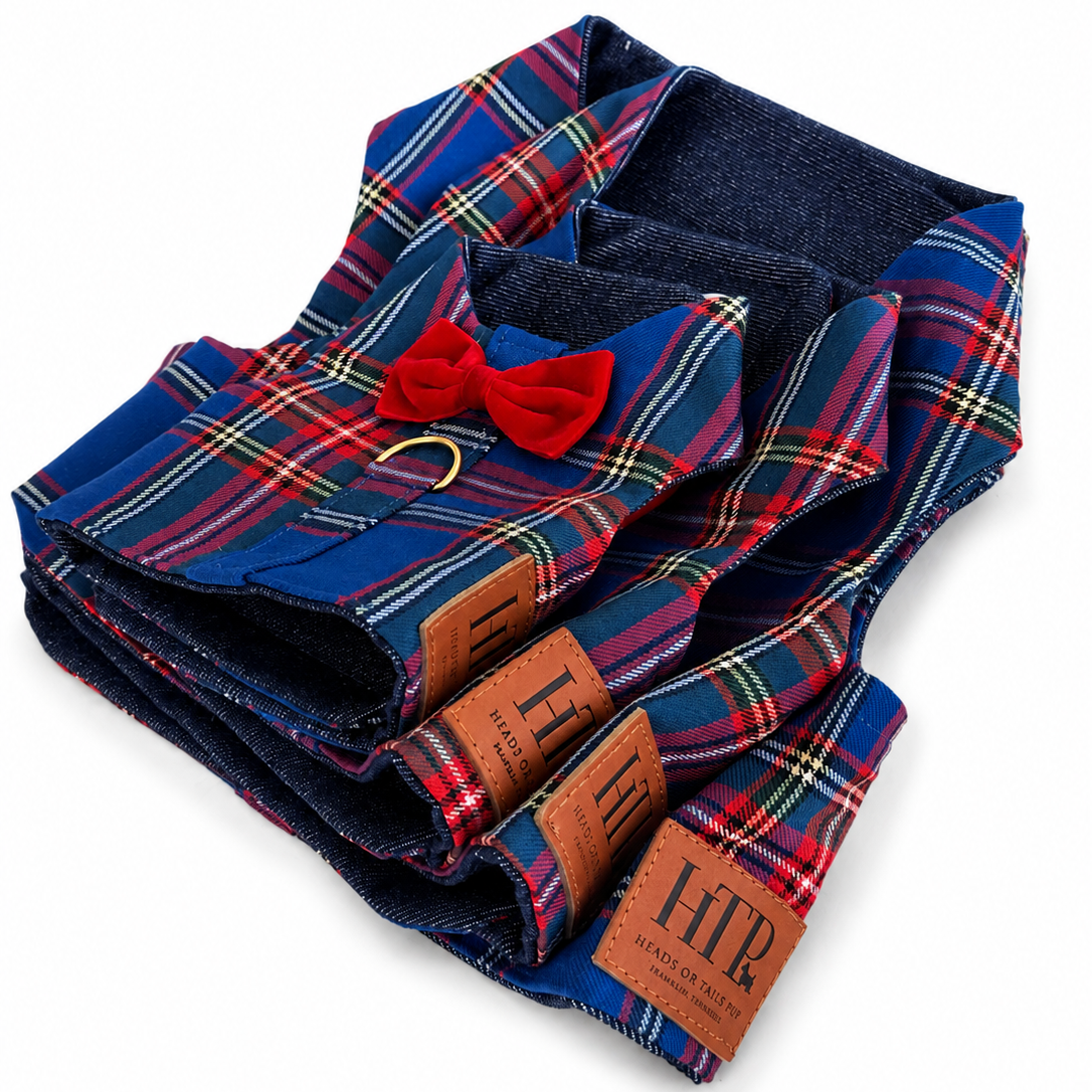 Heads or Tails Pup Red & Blue Plaid Dog Harness