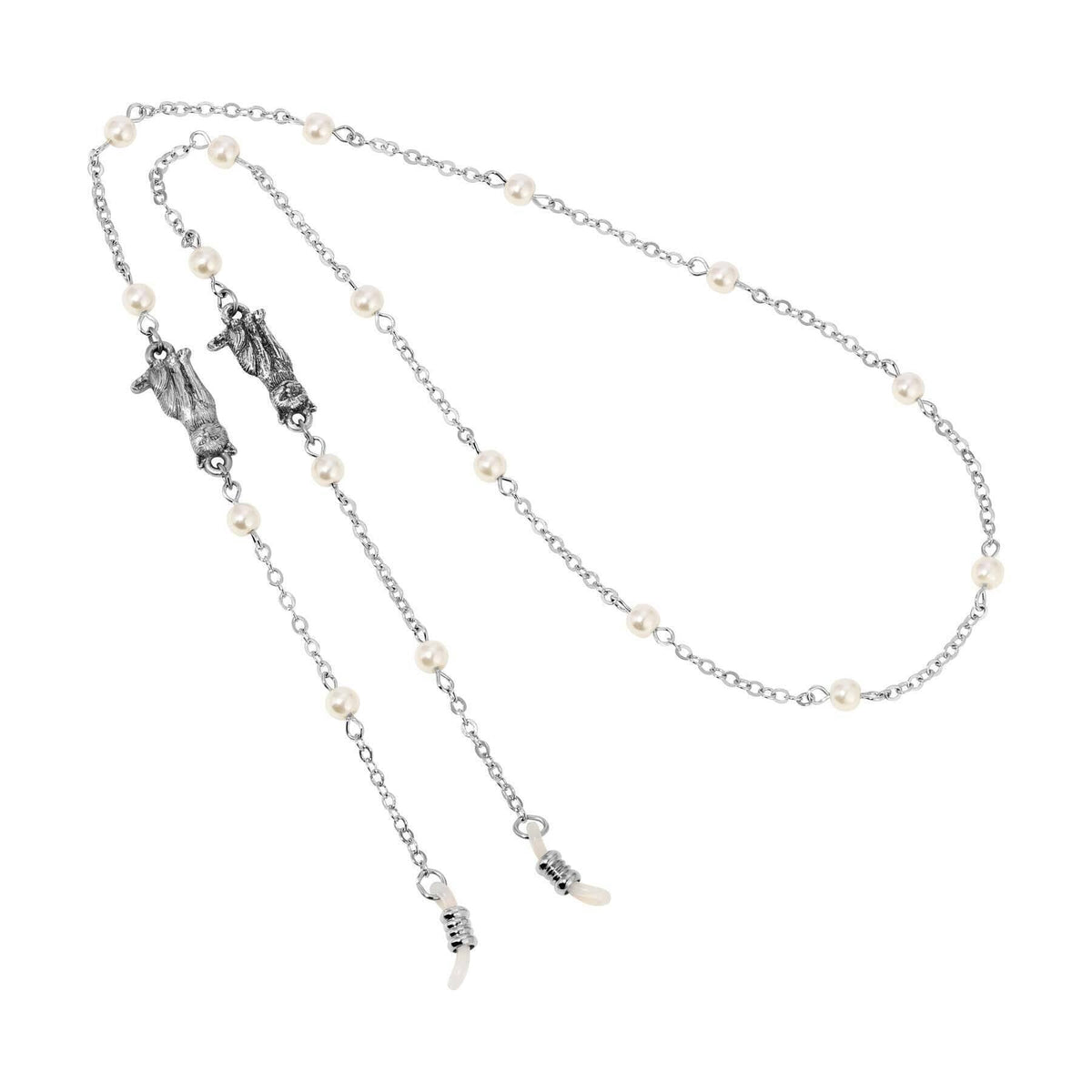 1928 Jewelry Round Faux Pearl Cable Chain Eyeglass Holder Necklace 26 Inch