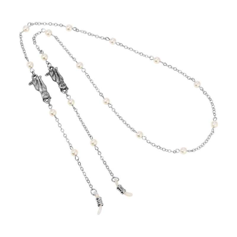 1928 Jewelry Round Faux Pearl Cable Chain Eyeglass Holder Necklace 26 Inch