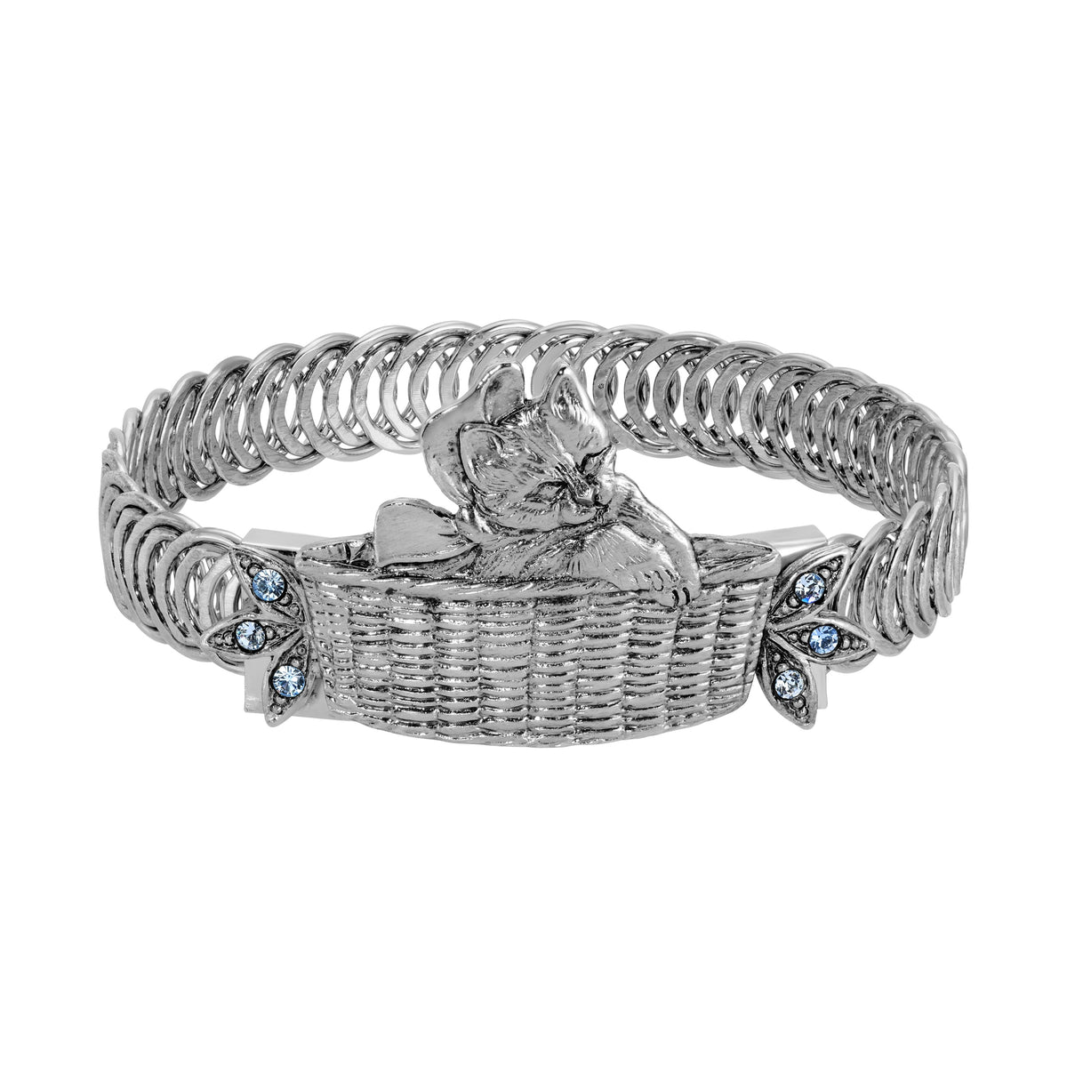 1928 Jewelry Bowtie Kitten In A Basket Pink Crystal Belt Bracelet