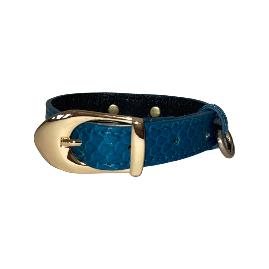 Allysa Payne Dark Turquoise XS Snake 7"-14" Dog Collar/Custom Gold Hardware