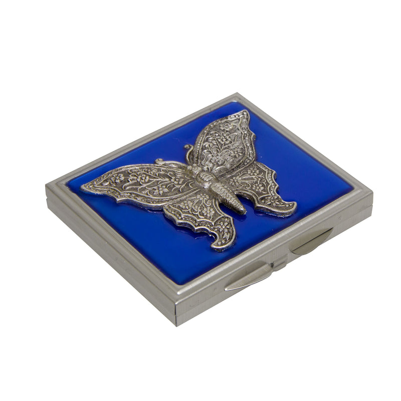 1928 Jewelry Blue Enamel Butterfly Compact Mirror