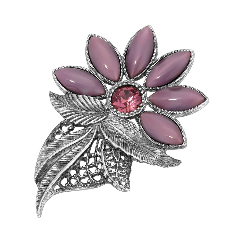 1928 Jewelry Amethyst Moonstone and Crystal Flower Pin