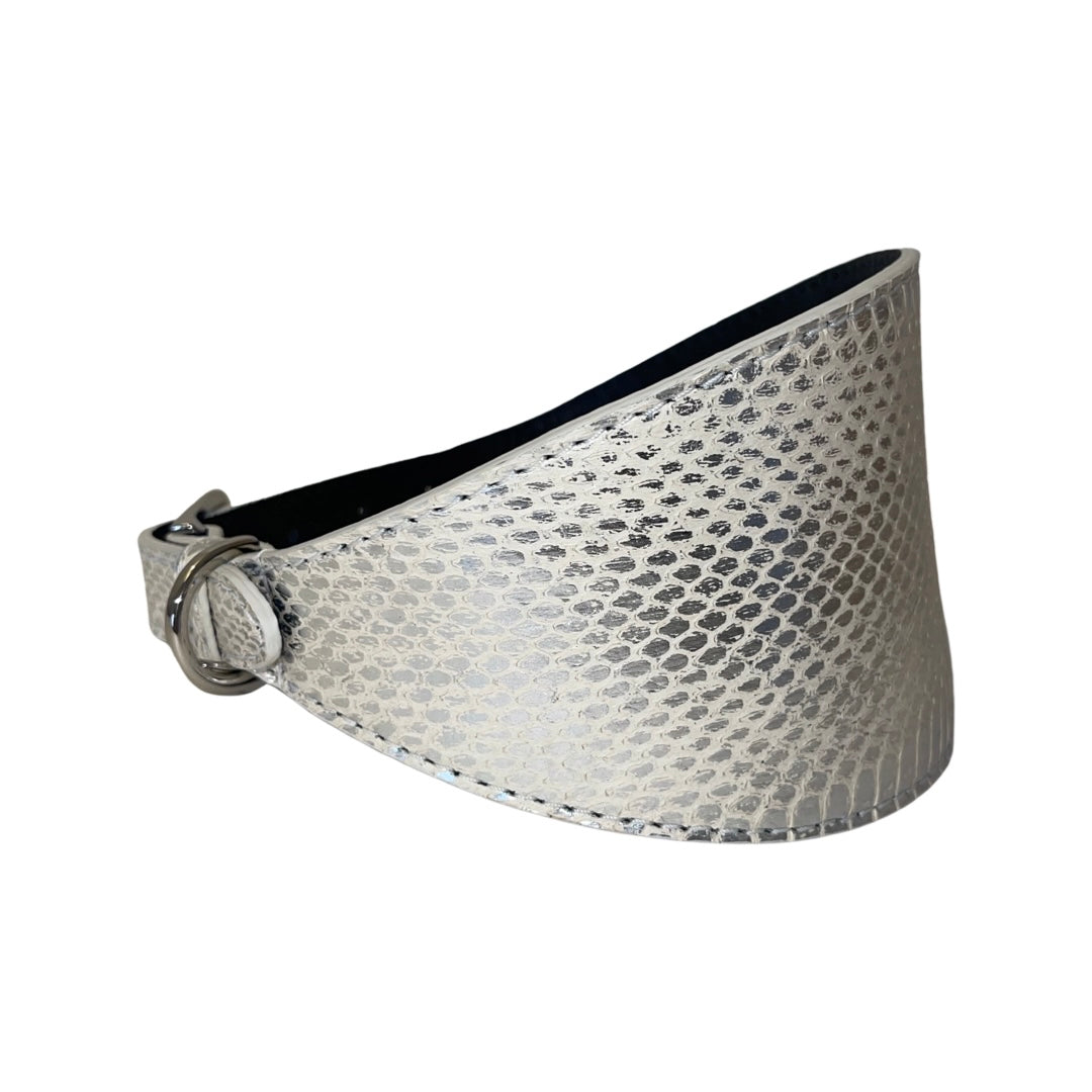 Allysa Payne Silver Snake 4-Inch Wide Style Dog Collar With Silver Classic Hardware