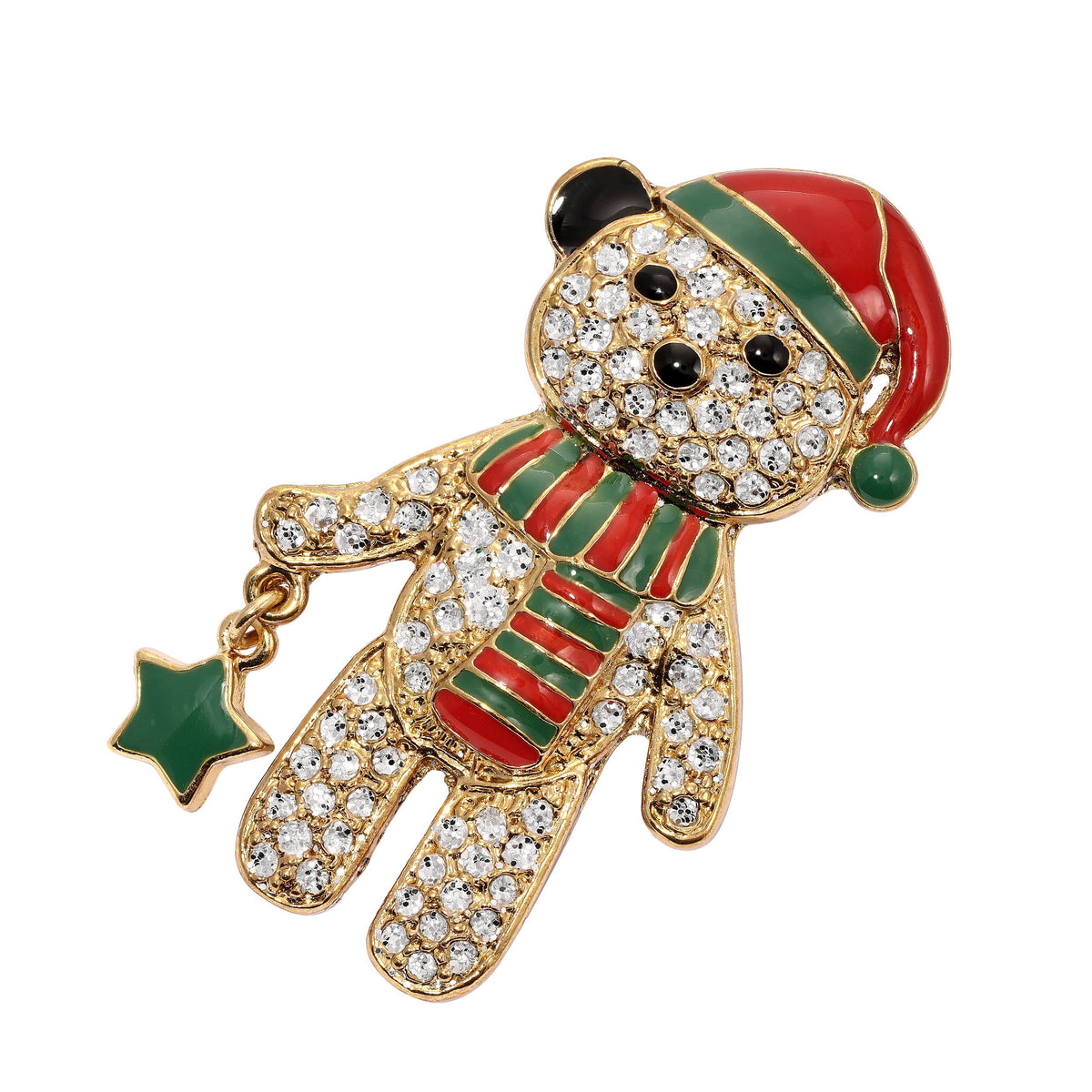 1928 Jewelry Pave Crystal Christmas Teddy Bear and Charm Brooch
