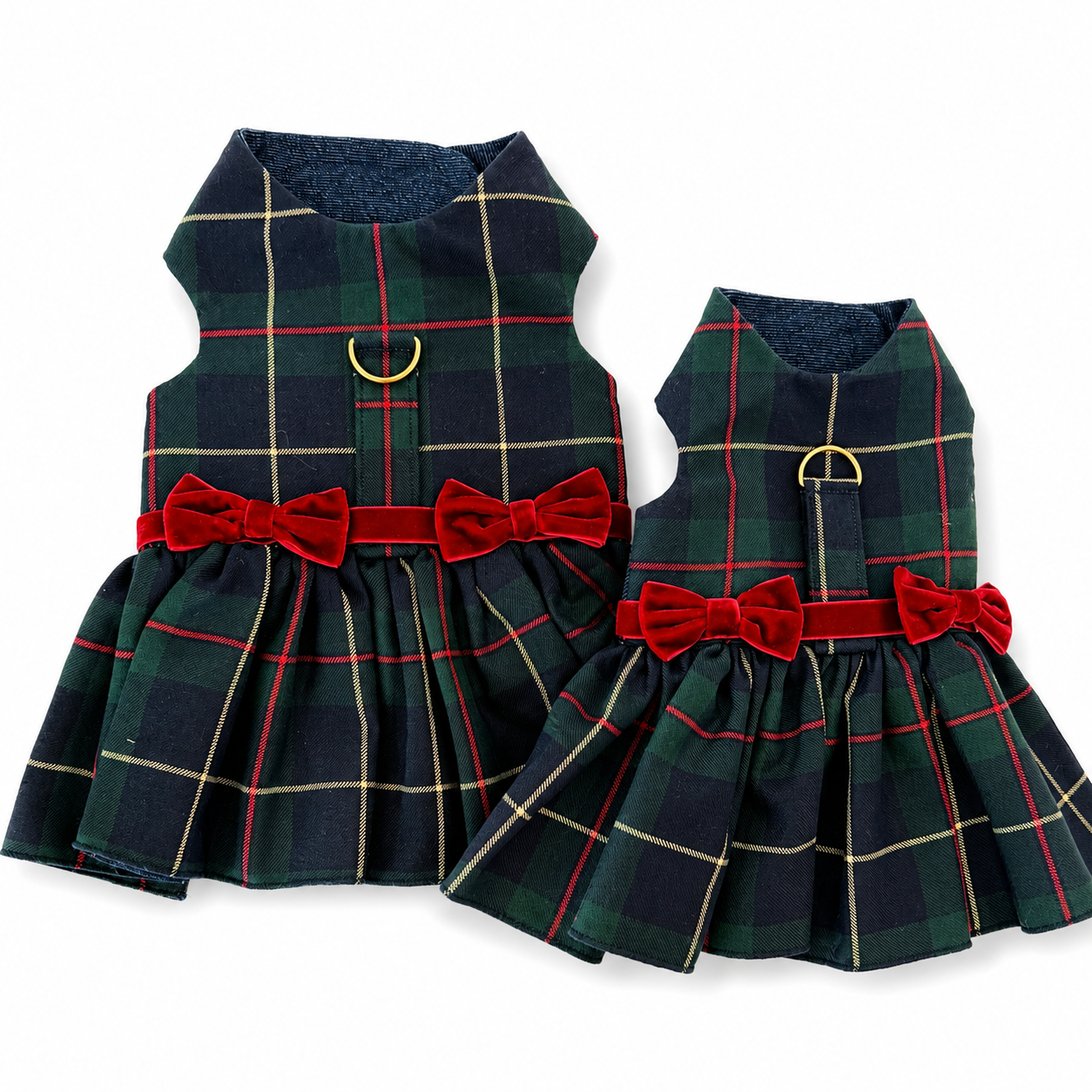 Heads or Tails Pup Green Plaid Dog Dress