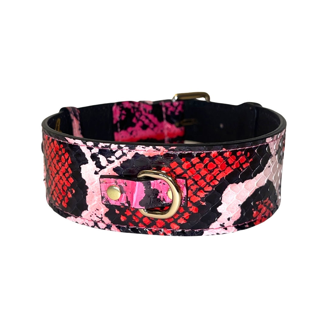Allysa Payne Fuchsia/Light Pink/Red & Black Snake Classic Dog Collar