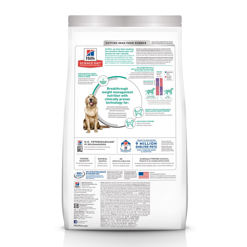 Hills Science Diet Adult Perfect Weight Chicken Recipe Dry Dog Food Bag