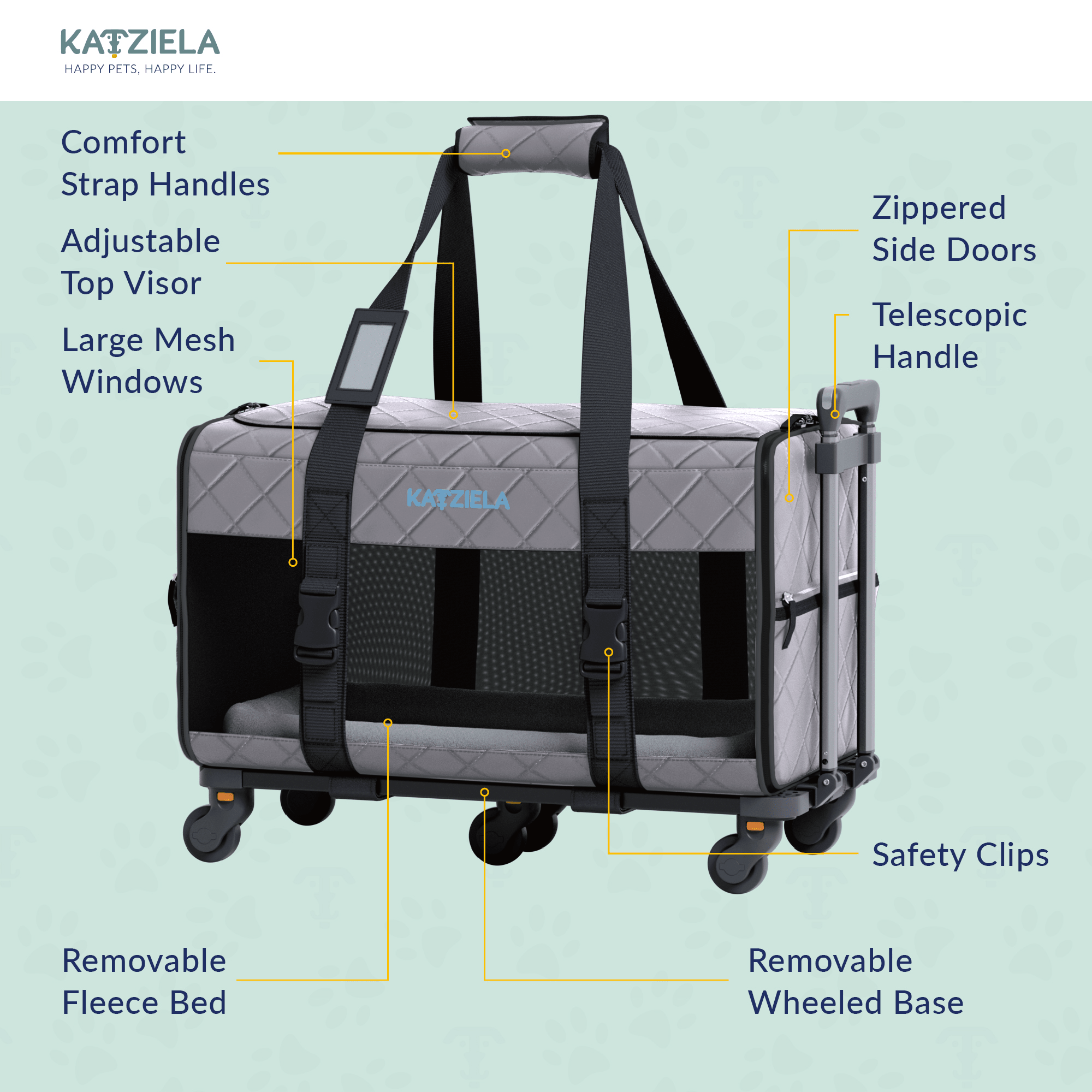 Quilted Chariot Pet Carrier With Removable Wheels and Telescopic Handle | HT Animal Supply