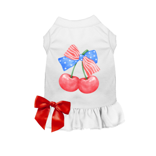 Patriotic Cherry Pop Dog Dress - White Edition