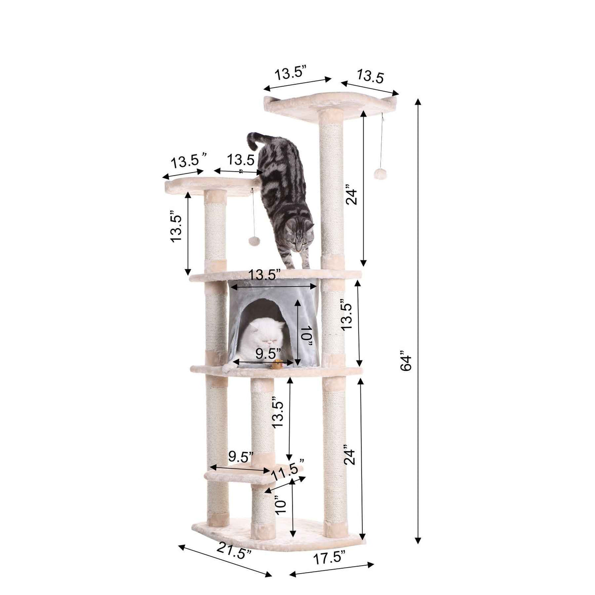 Armarkat 64" Cat Tree With Sractch Sisal Post Soft-side Playhouse  A6401 Almond