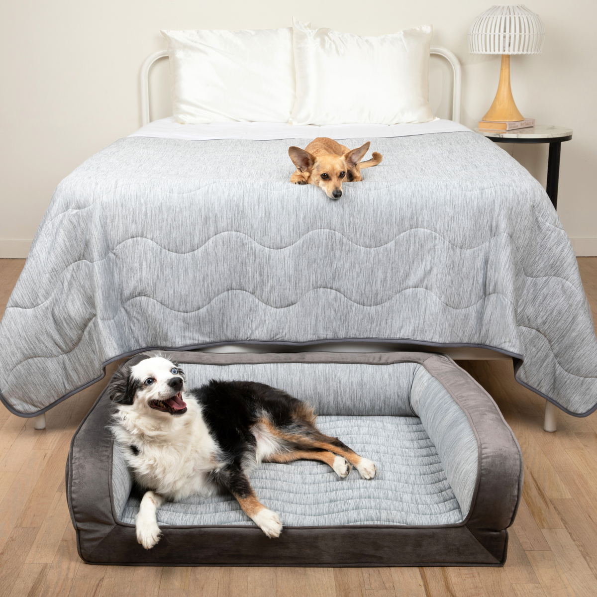 PupChill Cooling Bolster Dog Bed Waterproof Blanket Bundle Arctic Grey