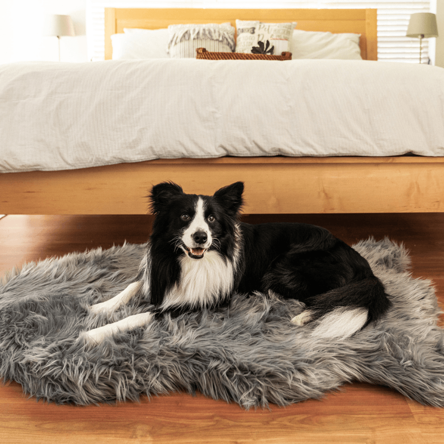 Puprug Faux Fur Orthopedic Dog Bed Curve Charcoal Grey