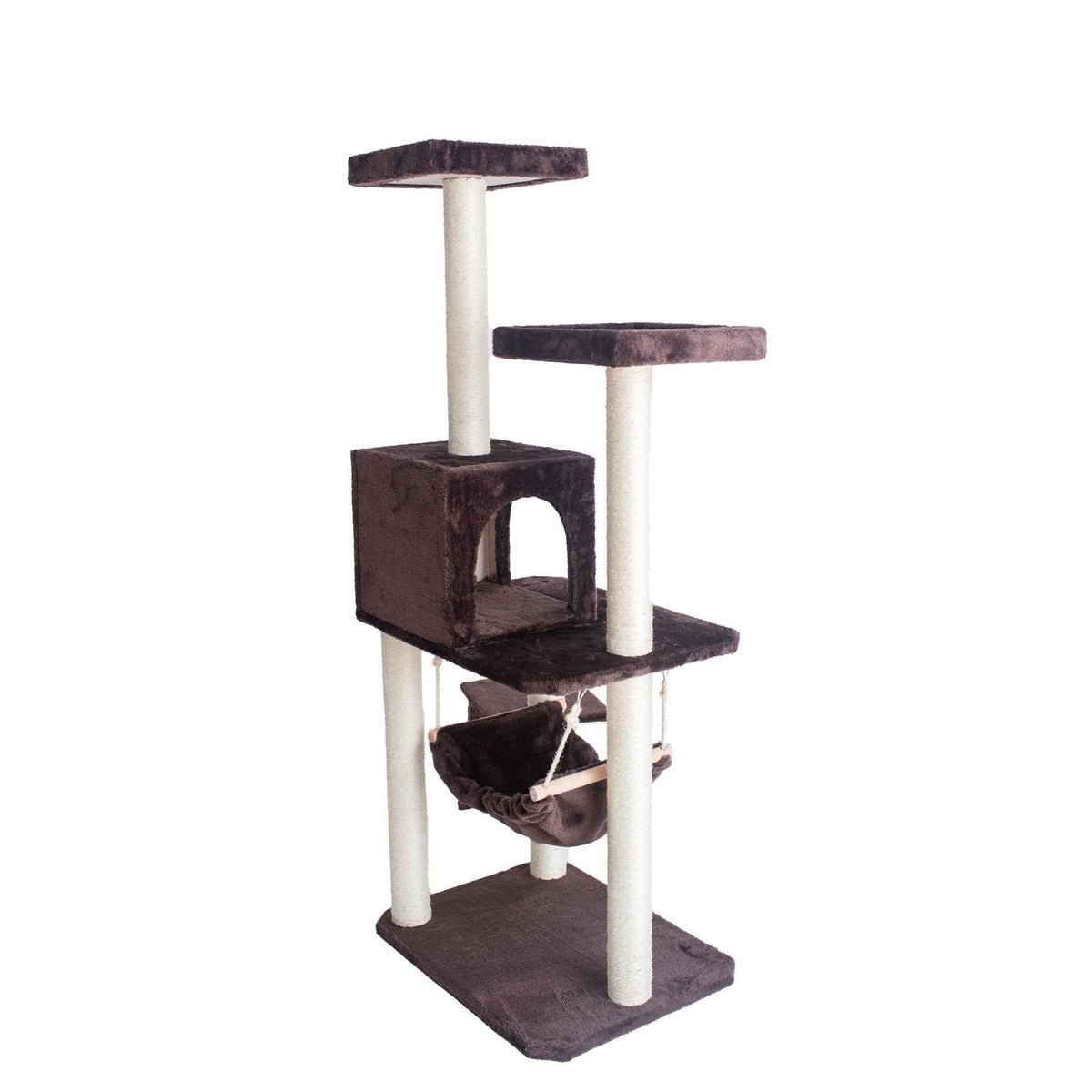GleePet GP78570923  57-Inch Cat Tree In Coffee Brown With Four Levels Ramp Hammock And Condo