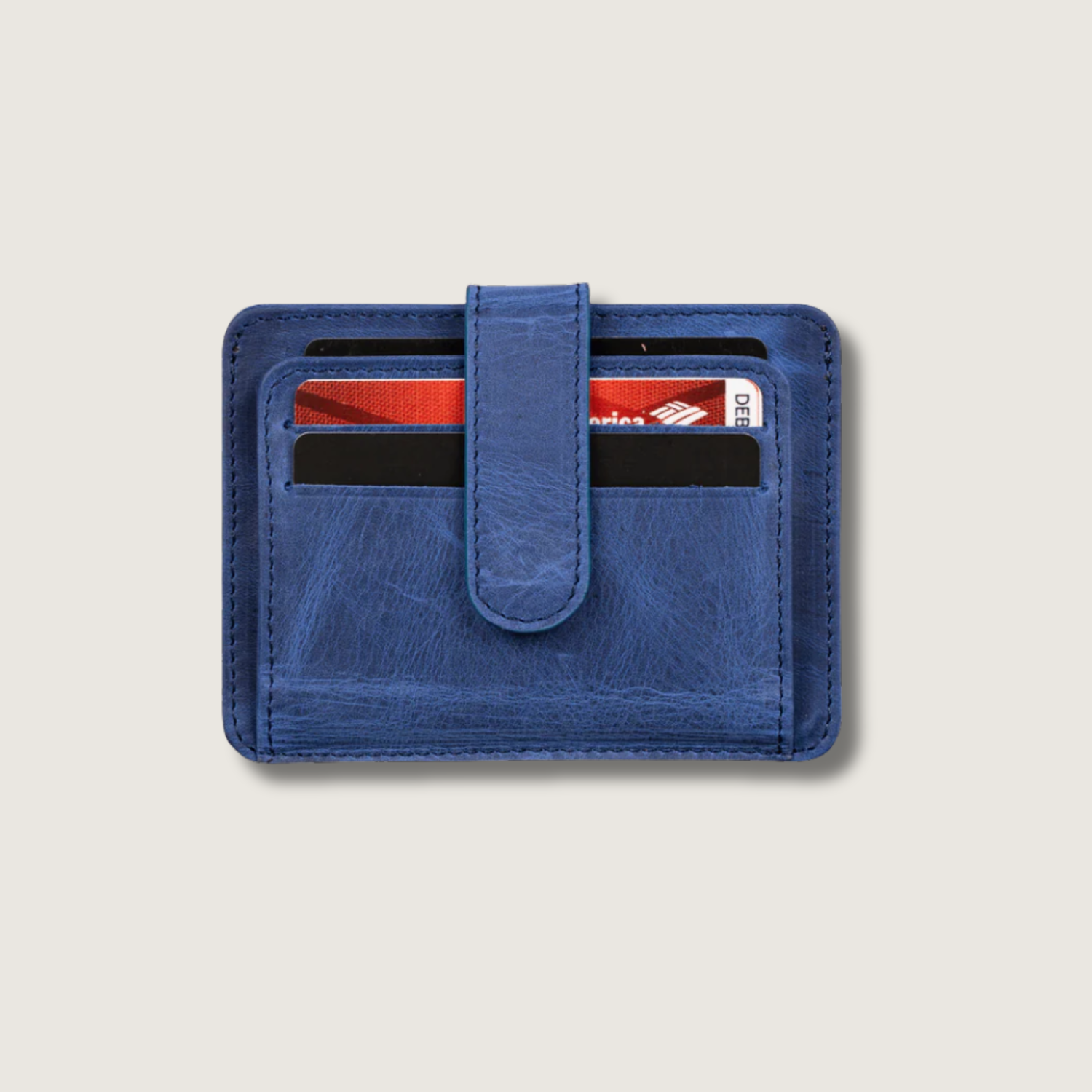 Leather Card Holder Wallet with ID Window Blue Miami