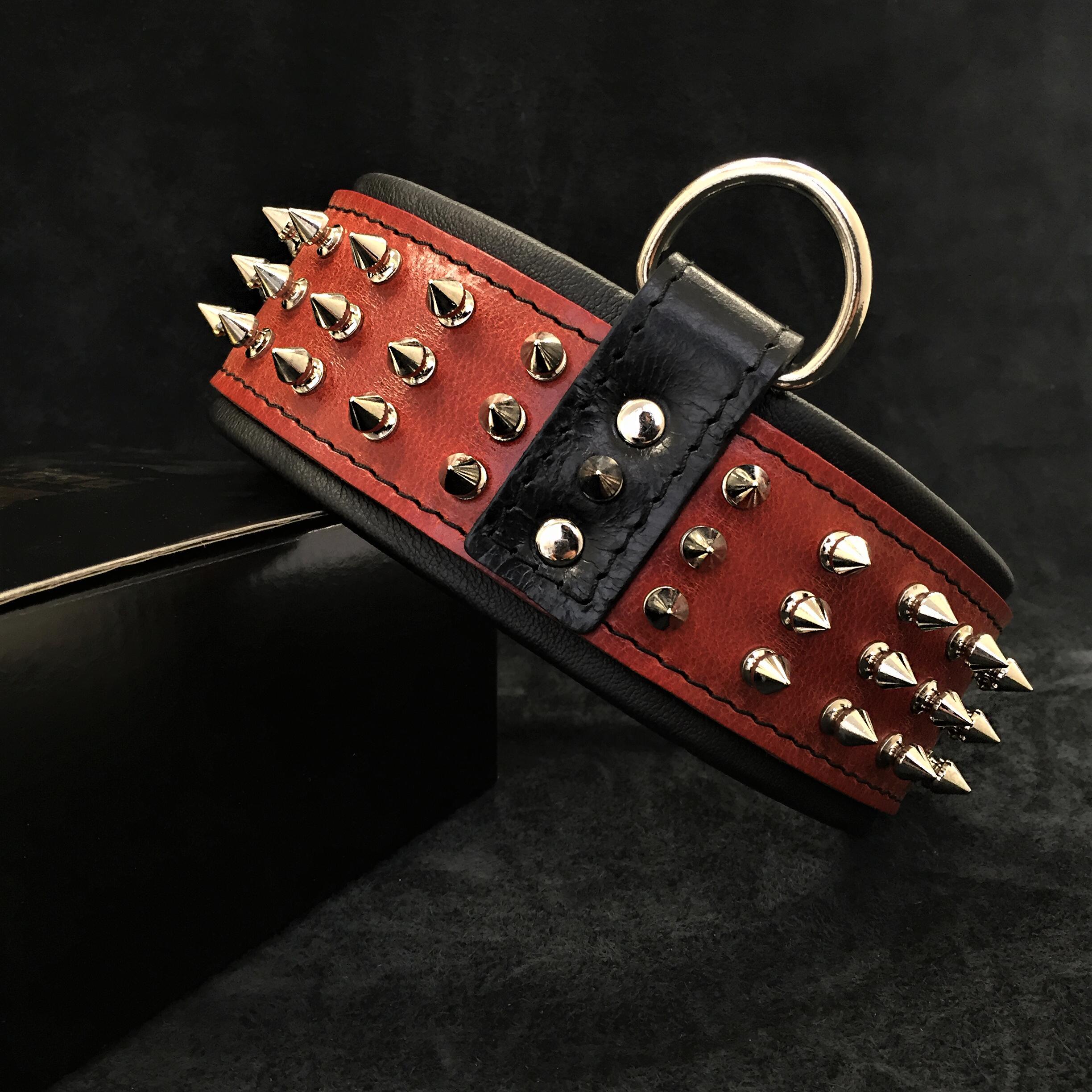 Bestia Dog Gear "Silver Giant" collar Red Genuine Leather Silver pet supplies