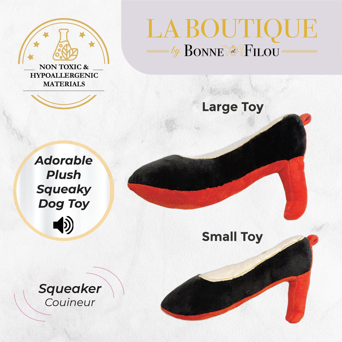 Bonne et Filou – Red Heel Squeaky Dog Shoe Toy