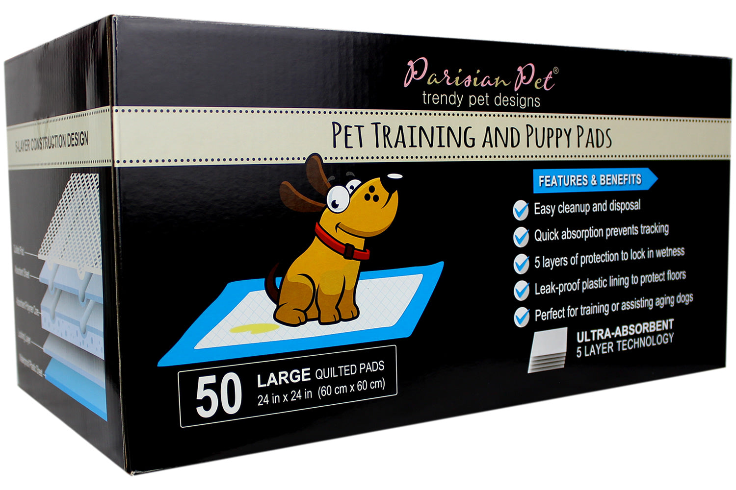 Parisian Pet Premium Training Pads for Puppies & Dogs – Leakproof & Absorbent Pads, 50 Pads