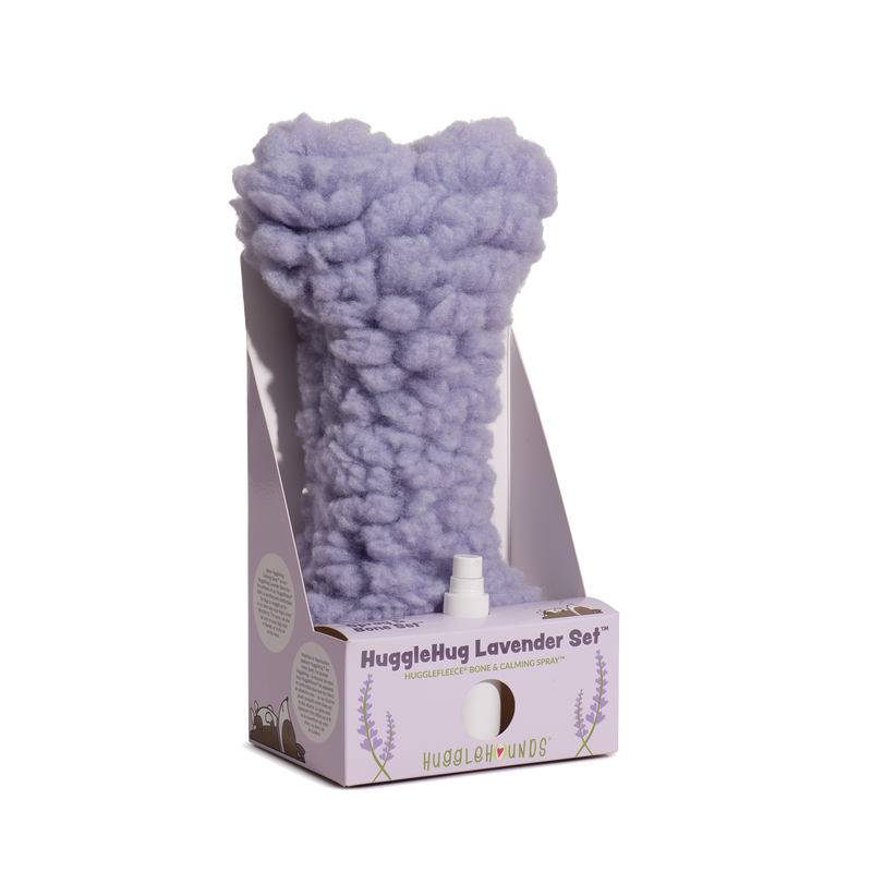 HuggleHugTM Lavender Bone & 2oz Calming Spray Dog Toy Set