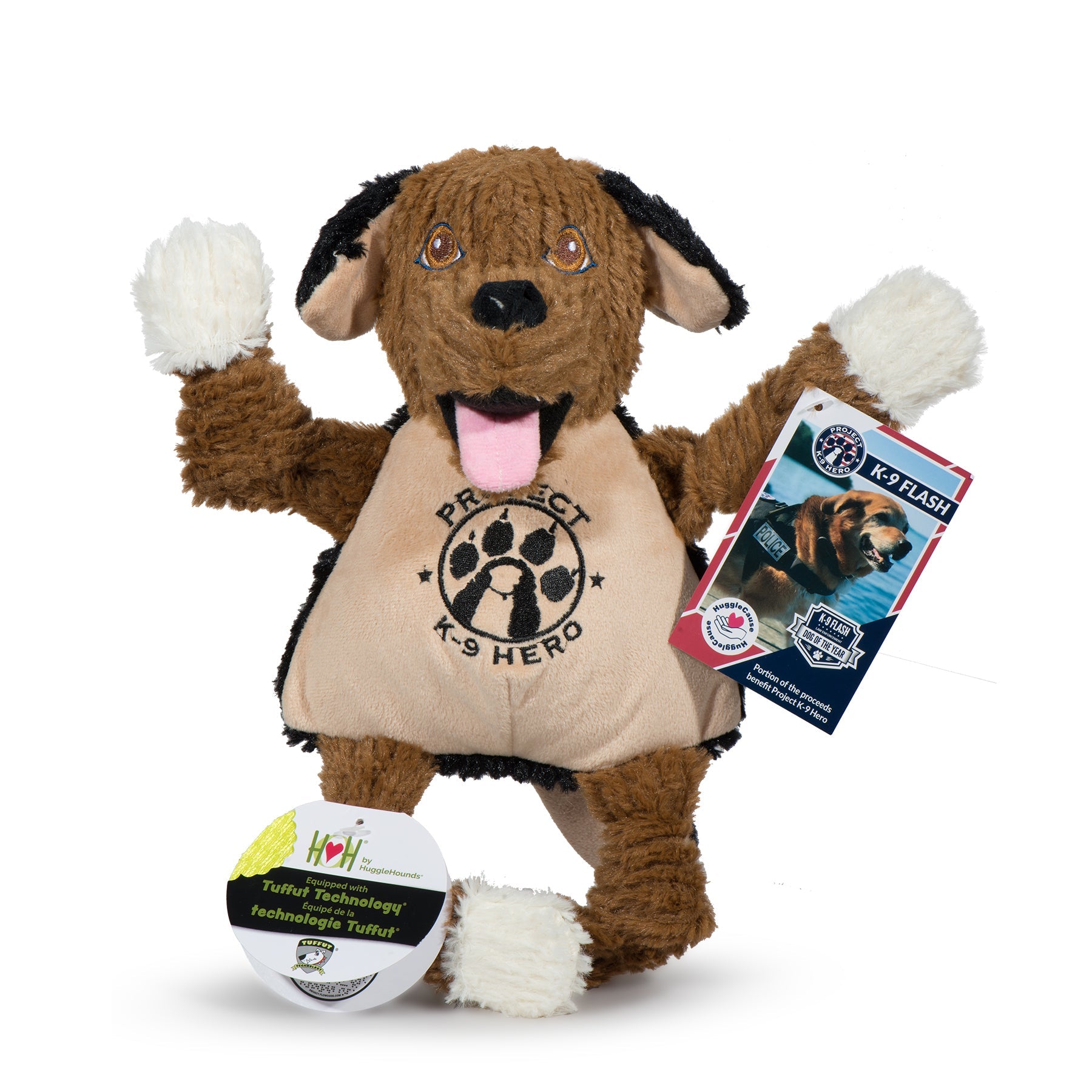 HuggleCauseTM, Project K-9 Hero, Flash Knottie Plush Dog Toy, Large