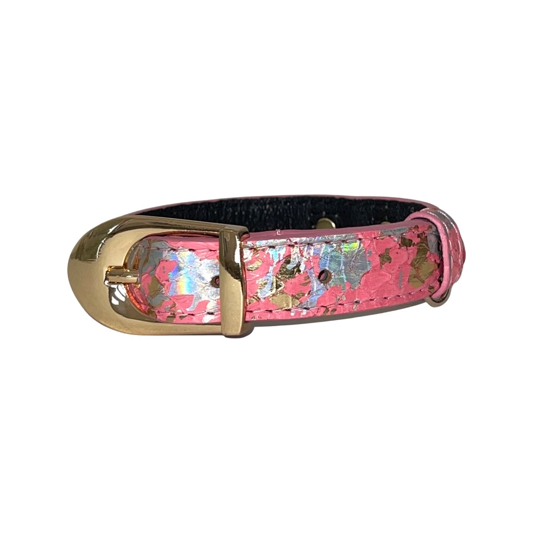 Allysa Payne XS/S 7"-14" Bubblegum Pink/Gold/Silver Art Deco Custom Snake Dog Collar/Custom Gold Italian Hardware
