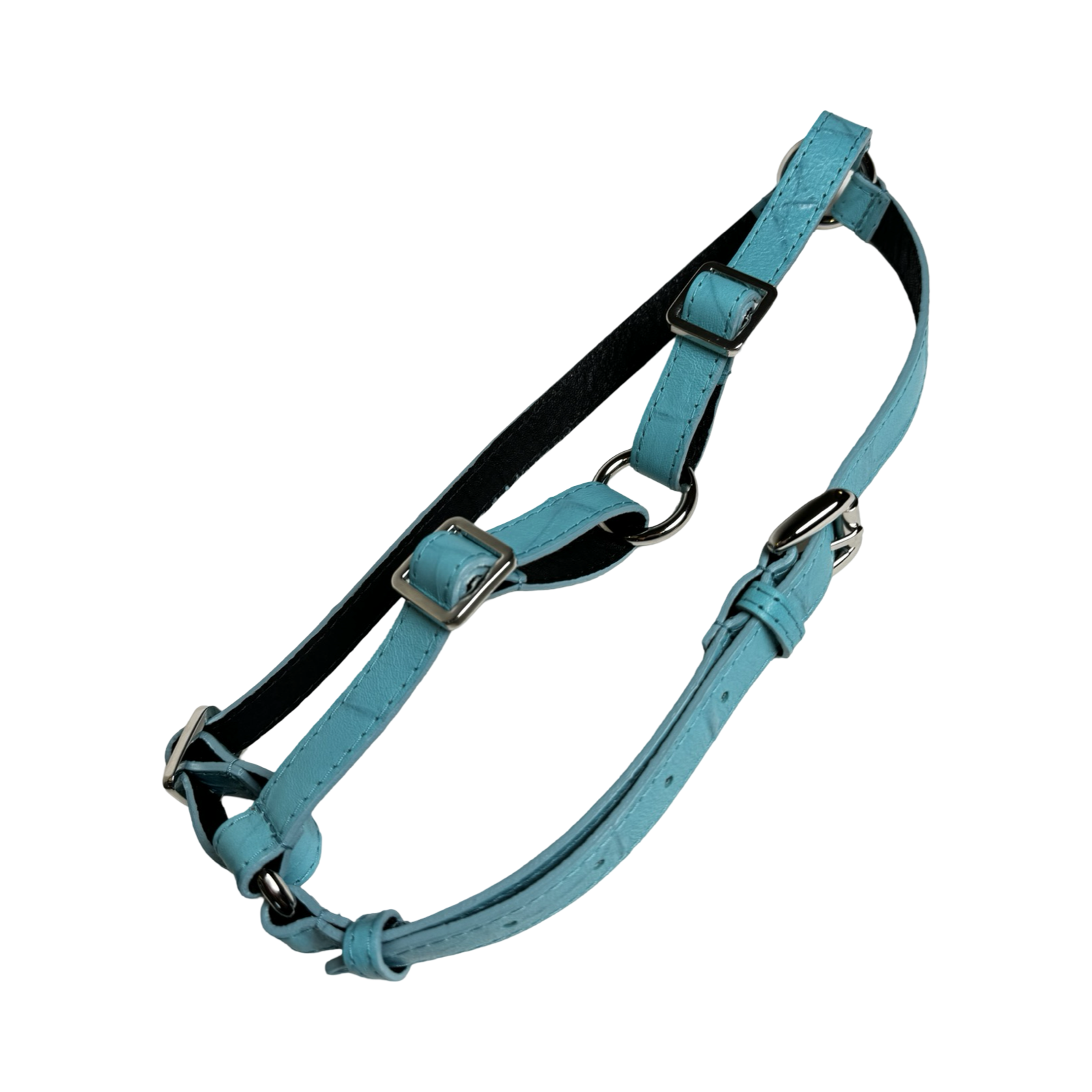Allysa Payne The Tiffany Collection Turquoise Blue Embossed Croc Italian Leather Dog Harness, With Silver Hardware