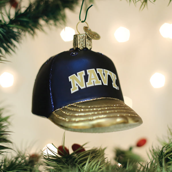 Old World Christmas: Navy Baseball Cap Christmas Ornament