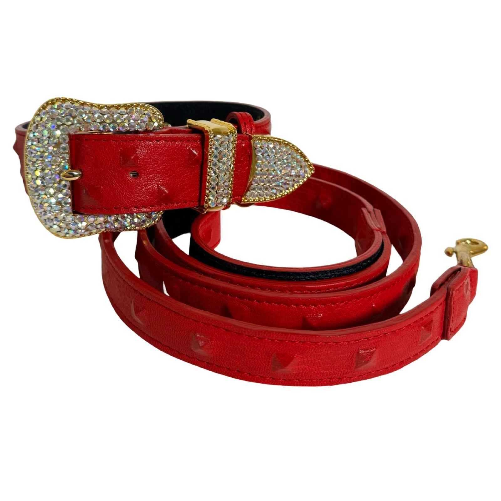 Allysa Payne Bella Rosso Swarovski Crystal Dog Collar & Leash Set