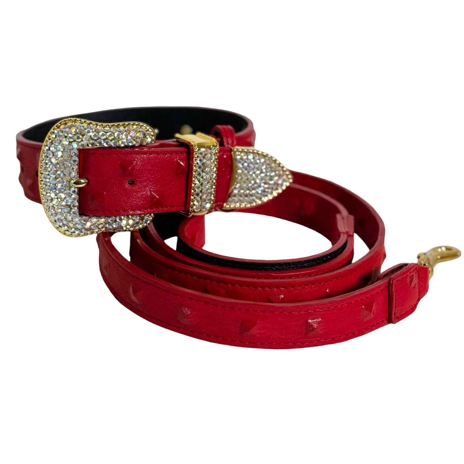 Allysa Payne Bella Rosso Swarovski Crystal Dog Collar & Leash Set