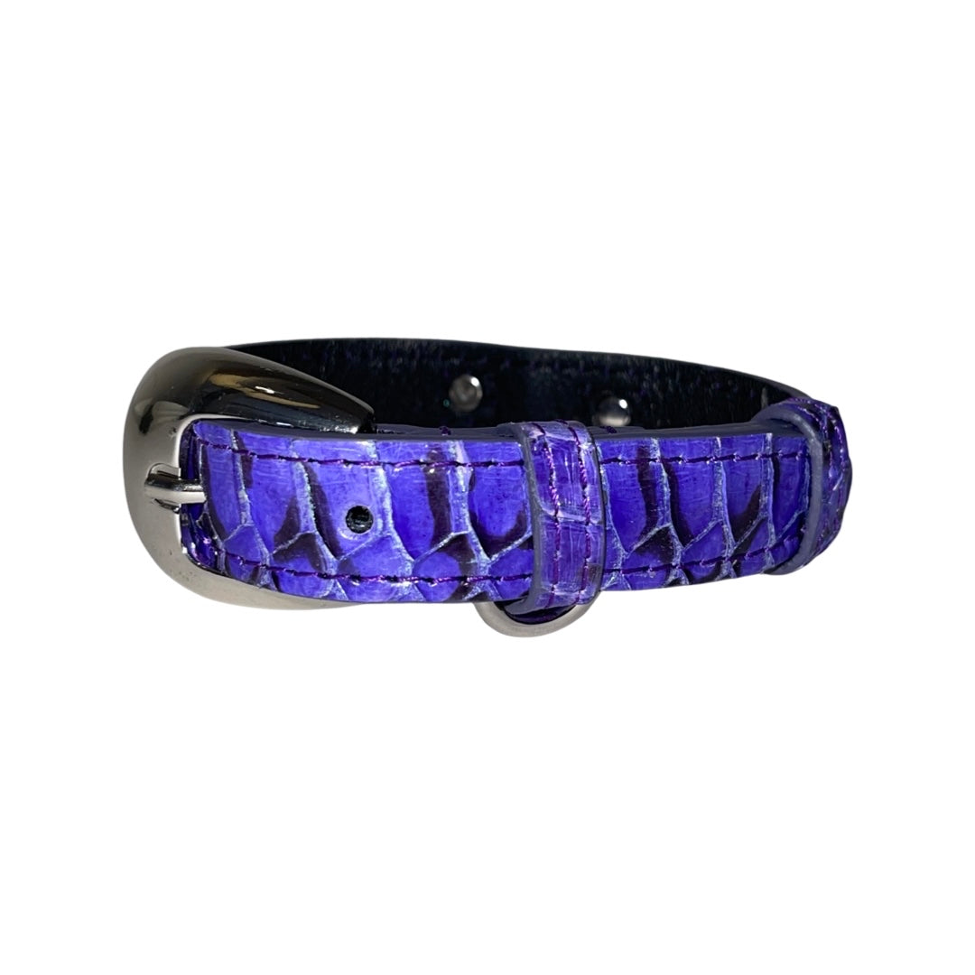 Allysa Payne XS/S 7"-14" Iridescent Purple/Silver Custom Snake Dog Collar/Custom Silver Oval Italian Hardware