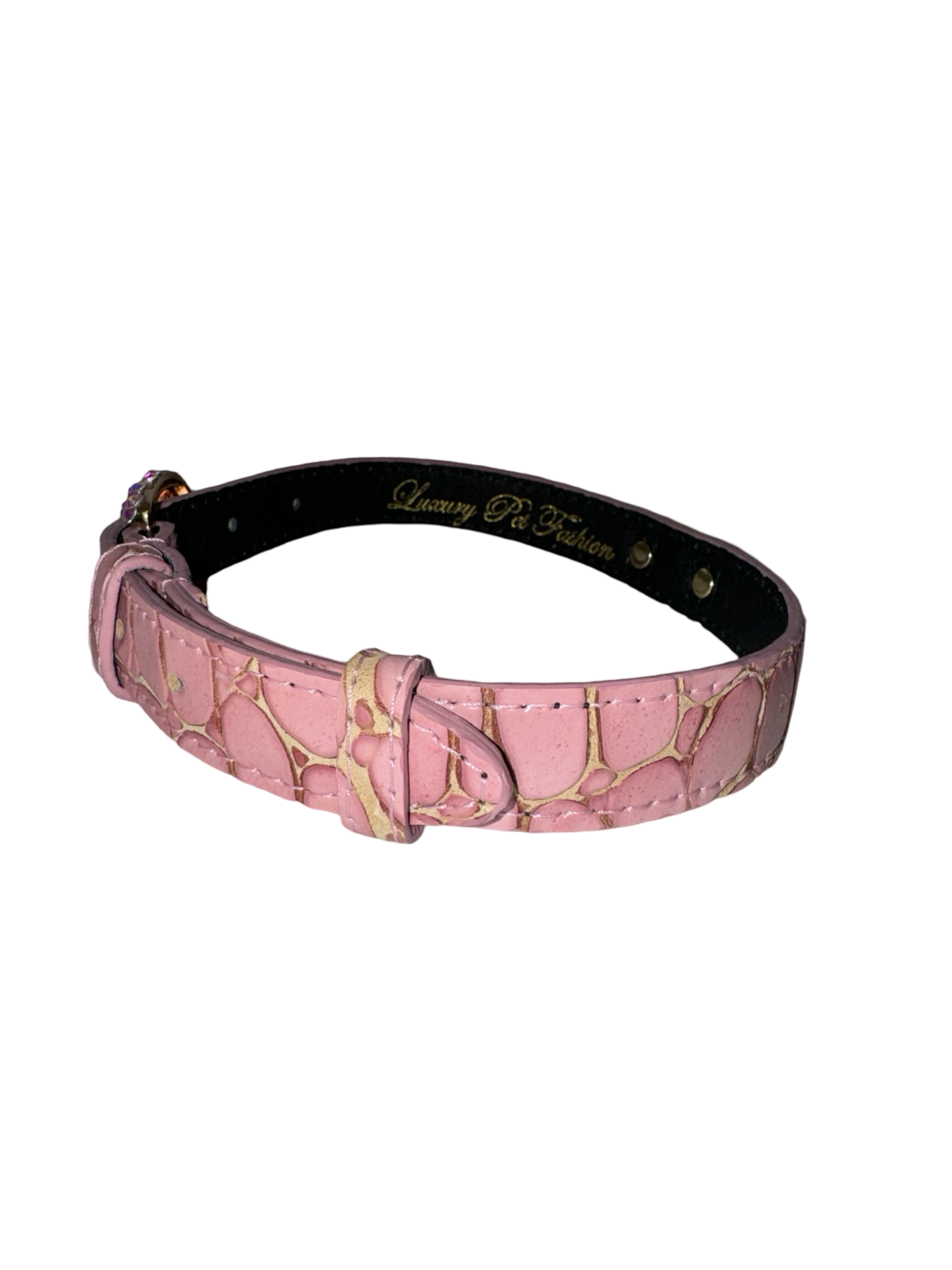 Allysa Payne Soft Pink Embossed Croc Italian Leather Dog Collar