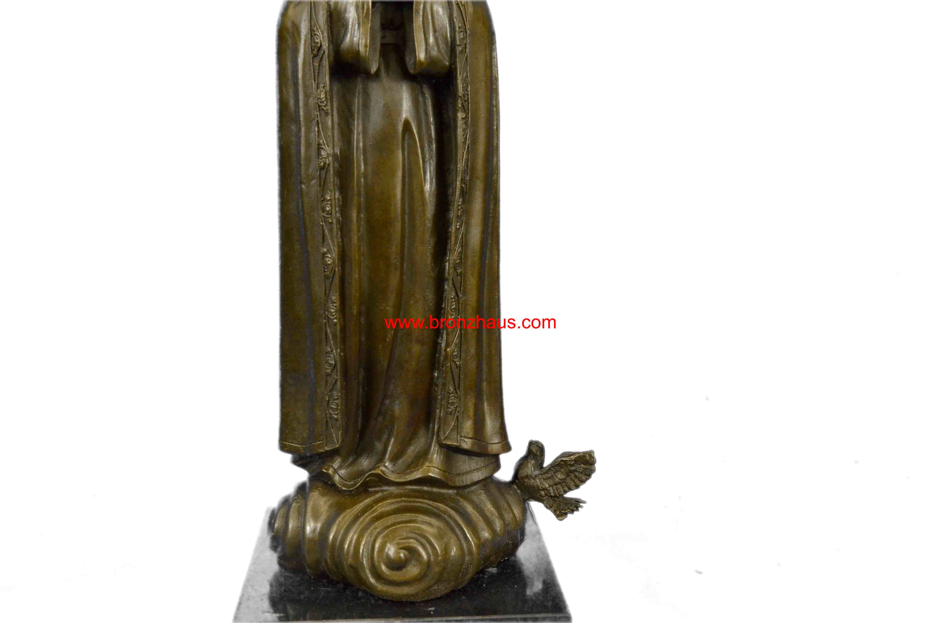 Bronze Art Metal Sculpture Religious Crowned Virgin Mary Bird Figurine Statue NR