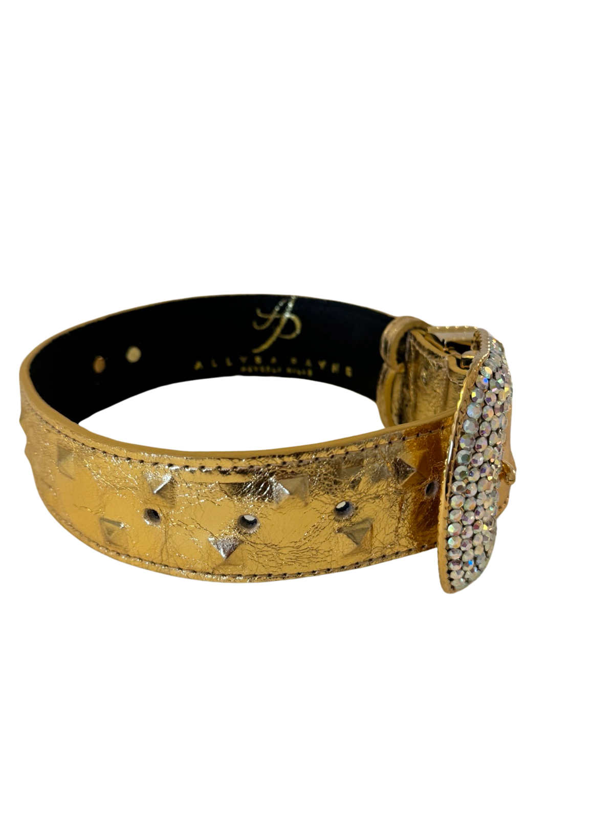 Allysa Payne Glam Gold Embossed Studded Italian Leather With Our Custom Swarovski Crystal Buckle